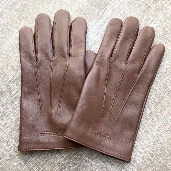 COACH | Men’s Leather Tech Gloves Merino Wool Winter Touch Screen Brown - XL - Picture 3 of 9